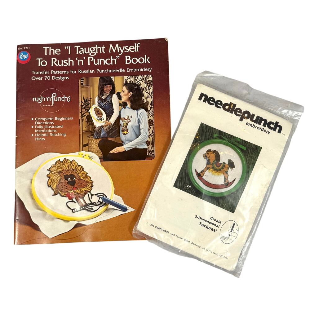 Vintage NEW Embroidery Needlepunch Book and Kit Lot of 2 NWOT
